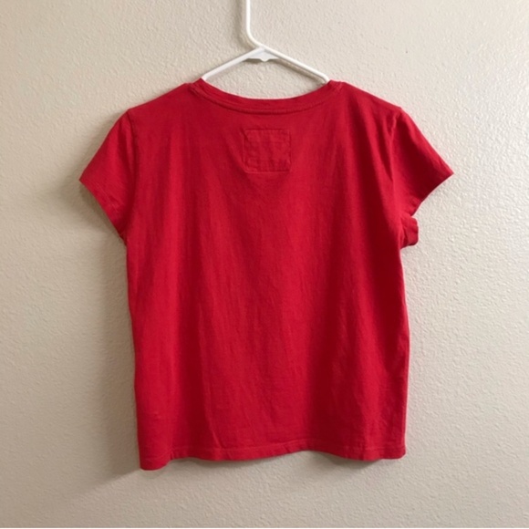 Vintage 100% Cotton Abercrombie & Fitch Coral Red Embroidered Patch Crop T-Shirt - Picture 5 of 8